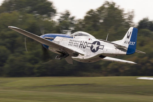 Blue P-51 Mustang Takes off & Banks Right Wall Decal