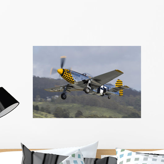Yellow Checkerboard P-51 Mustang Takes off Wall Decal