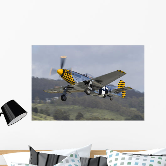 Yellow Checkerboard P-51 Mustang Takes off Wall Decal