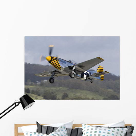 Yellow Checkerboard P-51 Mustang Takes off Wall Decal