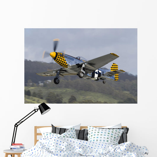 Yellow Checkerboard P-51 Mustang Takes off Wall Decal
