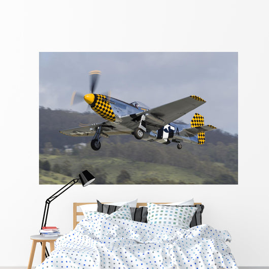 Yellow Checkerboard P-51 Mustang Takes off Wall Decal