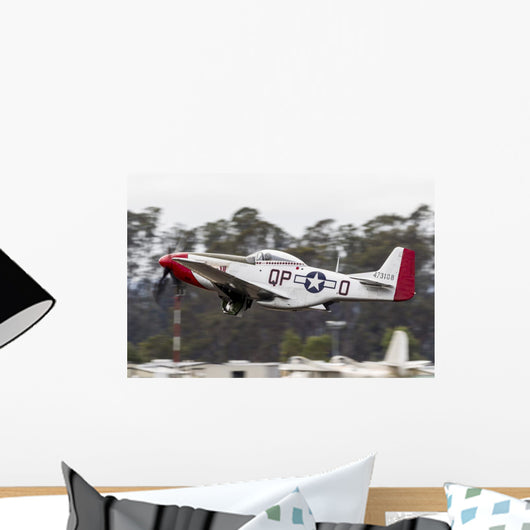 Red P-51 Mustang Takes off Wall Decal
