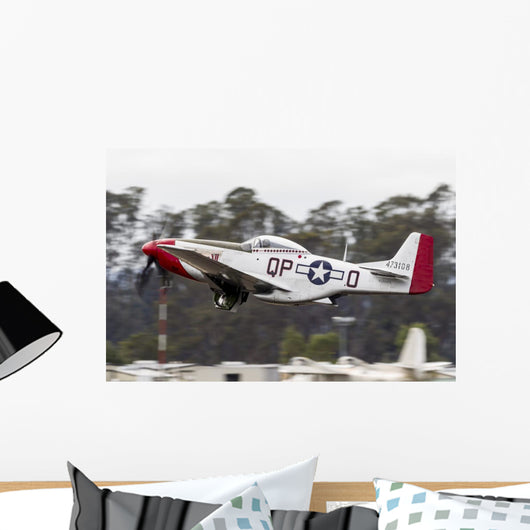 Red P-51 Mustang Takes off Wall Decal
