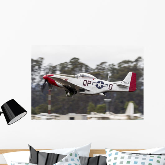 Red P-51 Mustang Takes off Wall Decal