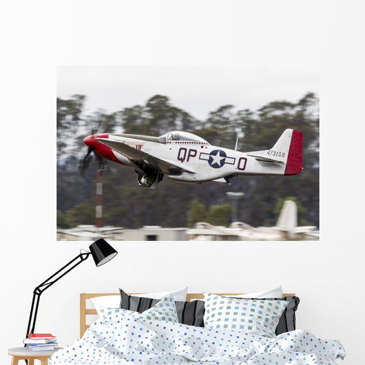 Red P-51 Mustang Takes off Wall Decal