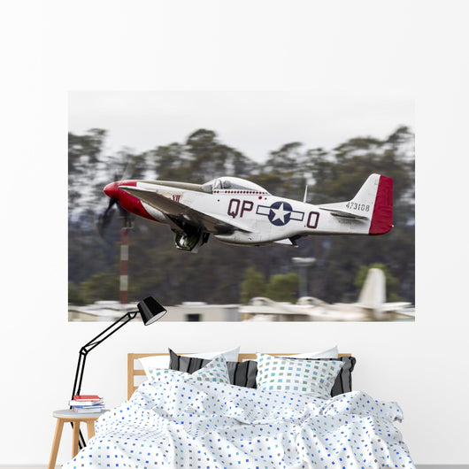 Red P-51 Mustang Takes off Wall Decal