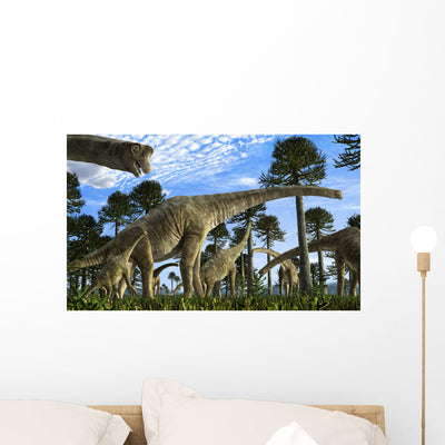Giraffatitan Brancai Dinosaurs Grazing Wall Decal shown on a wall