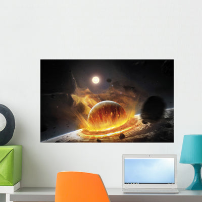 Apocalyptic Space Scene with Wall Decal Design 1 shown on a wall