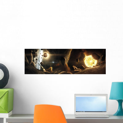 Asteroid Field Next to Wall Decal shown on a wall