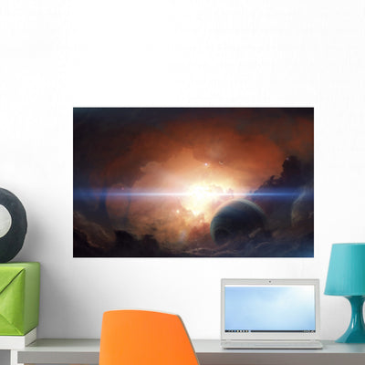 Gas Giant Partly Hidden Wall Decal shown on a wall