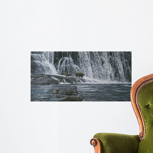 Grizzlies beneath Falls Wall Decal