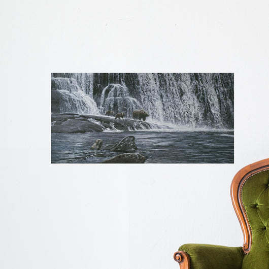 Grizzlies beneath Falls Wall Decal