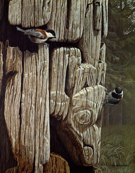 Chickadees Totem Wall Decal