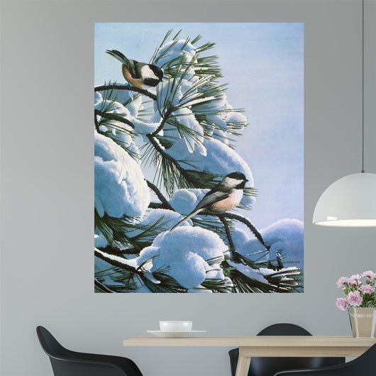 Snow Pine Chickadees Wall Decal