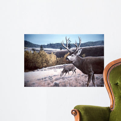 Mule Deer Aspen Wall Decal shown on a wall
