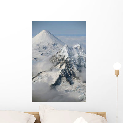 Aerial Shishaldin Volcano with Wall Decal Design 2 shown on a wall