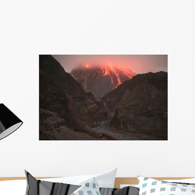 Cloud-capped Lava Dome Soufriere Wall Decal shown on a wall