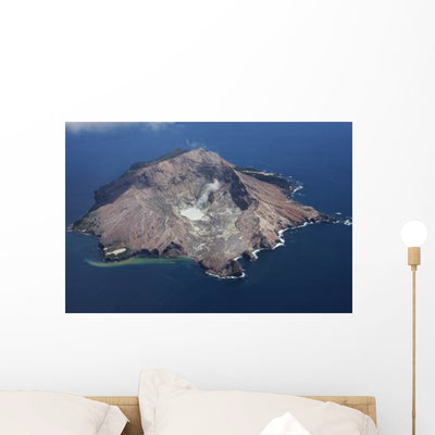 Aerial White Island Volcano Wall Decal Design 4 shown on a wall