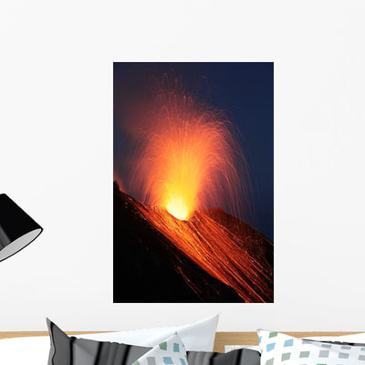 Strombolian Eruption Stromboli Volcano Wall Decal Design 4 shown on a wall