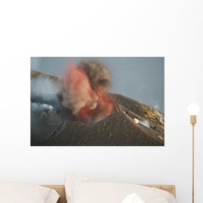 Strombolian Eruption Stromboli Volcano Wall Decal Design 2 shown on a wall