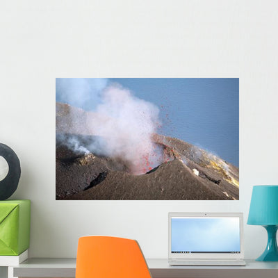 Strombolian Eruption Stromboli Volcano Wall Decal Design 1 shown on a wall