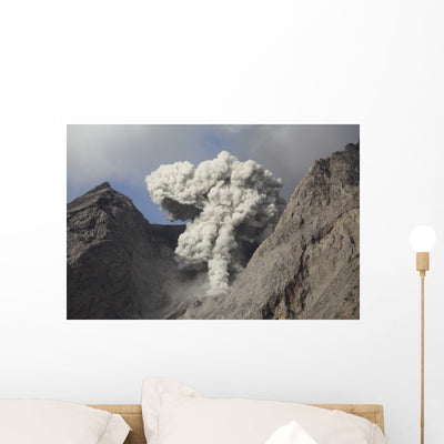 Ash Cloud Rises from Wall Decal Design 11 shown on a wall