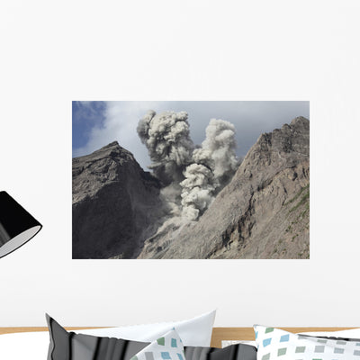 Ash Cloud Rises from Wall Decal Design 9 shown on a wall