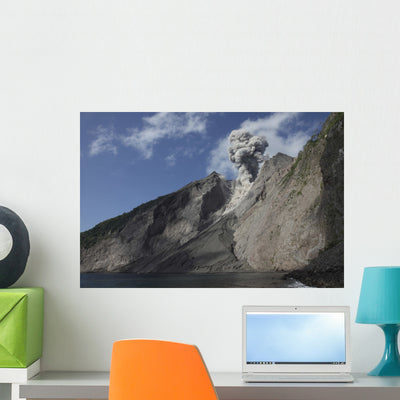 Ash Cloud Rises from Wall Decal Design 8 shown on a wall