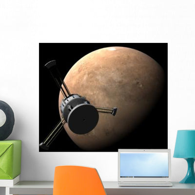 Orion-drive Spacecraft Approaching Mars Wall Decal shown on a wall