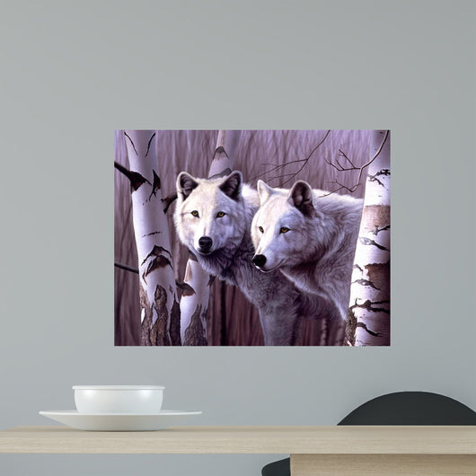 A Pair Of White Wolves Wall Mural