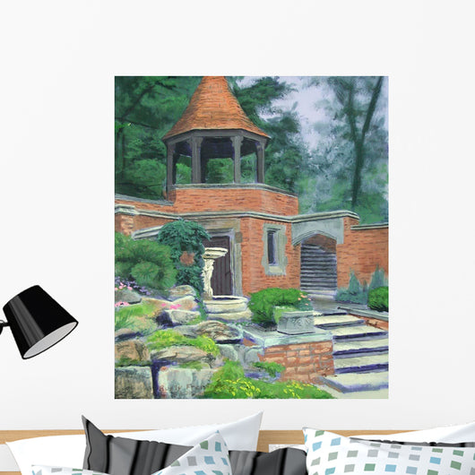 Brick Building and Bird Wall Decal