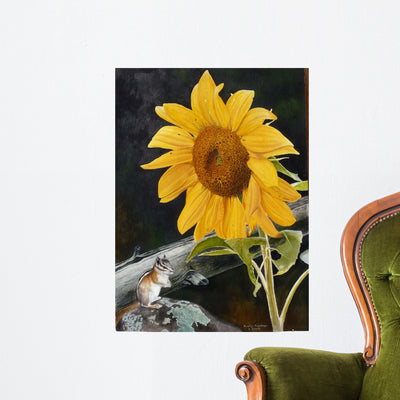 Sunflower and Chipmunk Wall Decal shown on a wall
