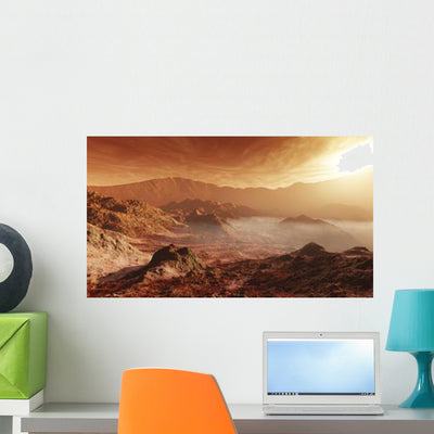 Martian Sun Sets over Wall Decal shown on a wall