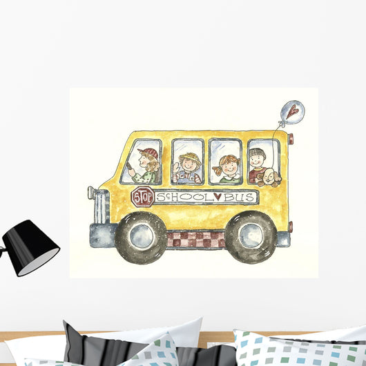 School Bus with Balloon Wall Decal