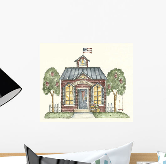 Schoolhouse with Flag Wall Decal