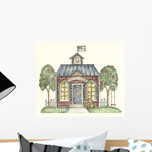 Schoolhouse with Flag Wall Decal