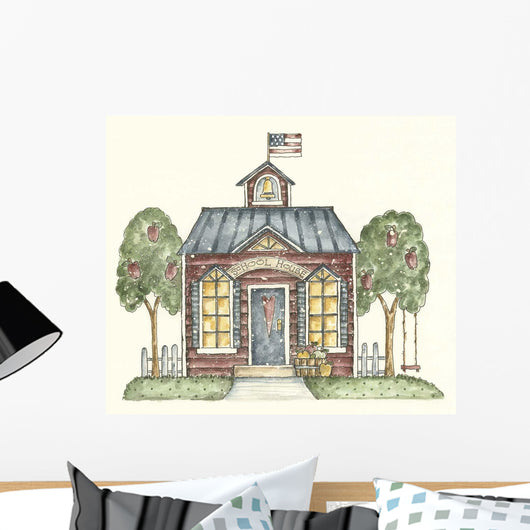 Schoolhouse with Flag Wall Decal