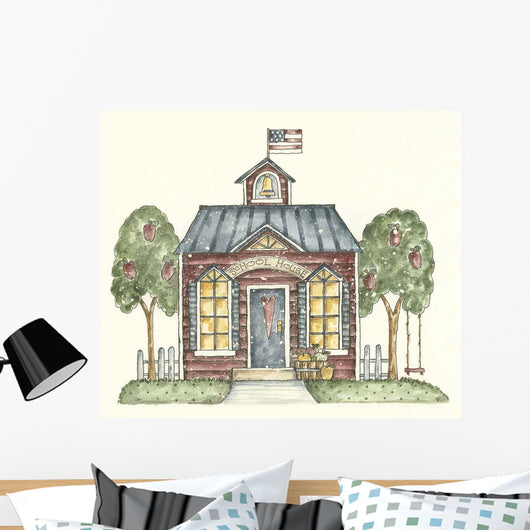 Schoolhouse with Flag Wall Decal