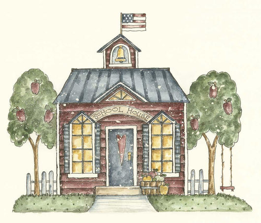 Schoolhouse with Flag Wall Decal
