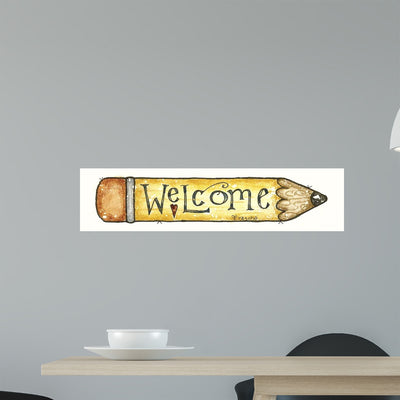 Welcome Pencil Wall Decal shown on a wall