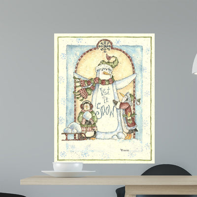 Let It Snow Penguins Wall Decal shown on a wall