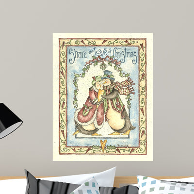 Share Love Christmas Penguins Wall Decal shown on a wall