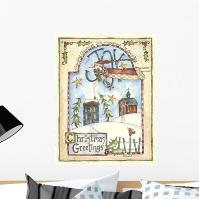 Spreading Christmas Joy Penguin Wall Decal shown on a wall