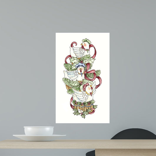 French Hens Stocking Wall Decal
