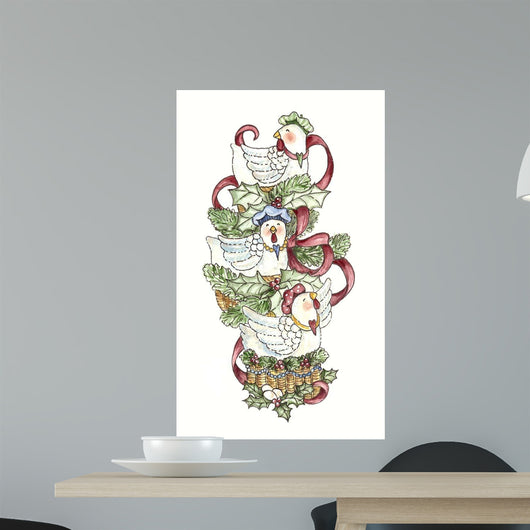 French Hens Stocking Wall Decal