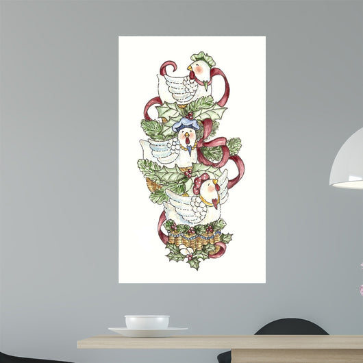 French Hens Stocking Wall Decal