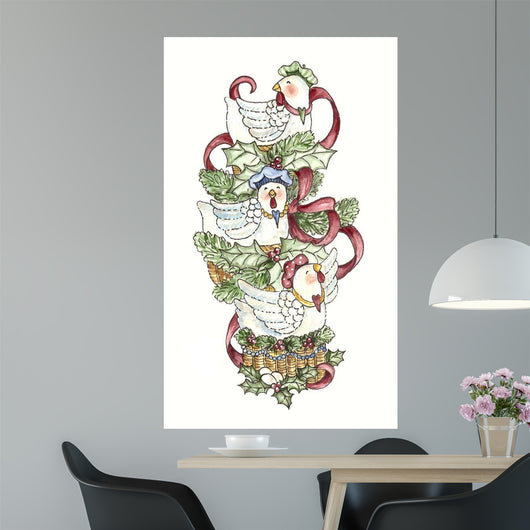 French Hens Stocking Wall Decal