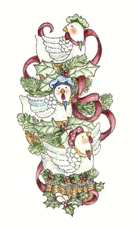 French Hens Stocking Wall Decal