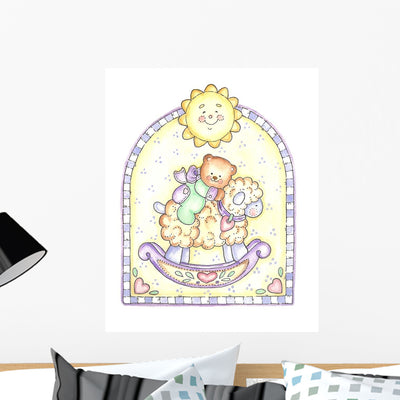 Teddy Bear Lamb Rocker Wall Decal shown on a wall